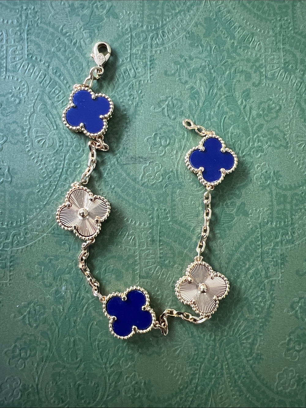 Women’s Blue Gold Clover Link Bracelet copper plated 18k gold